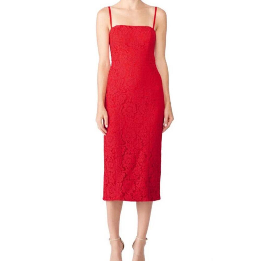 Fame & Partners The Max Cocktail Dress Red Lace Mid Length Sheath Gown Size 0